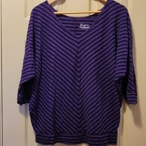 Lane Bryant Purple Striped Banded Bottom Elbow Sleeve Shirt Excellent Condition